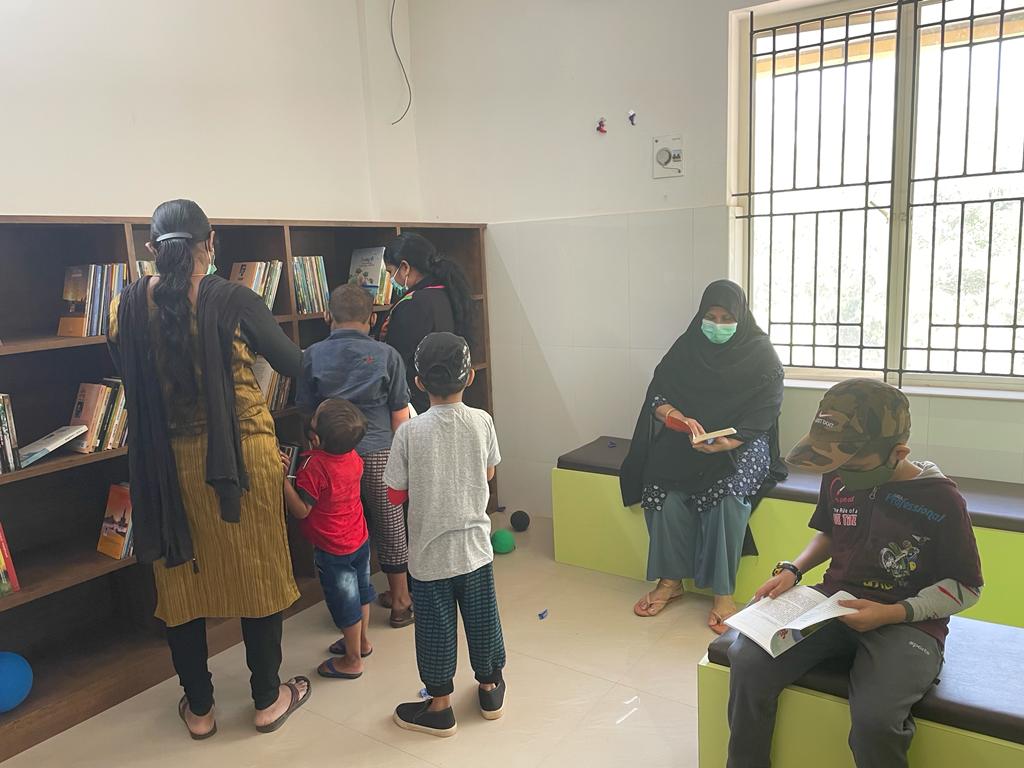 children using library