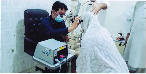 Doctors giving eye exams at Khyber Eye Foundation